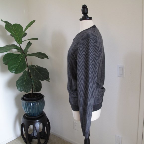 TASSO ELBA Grey Chevron Wool Blend Grandpa Sweater - Picture 12 of 14
